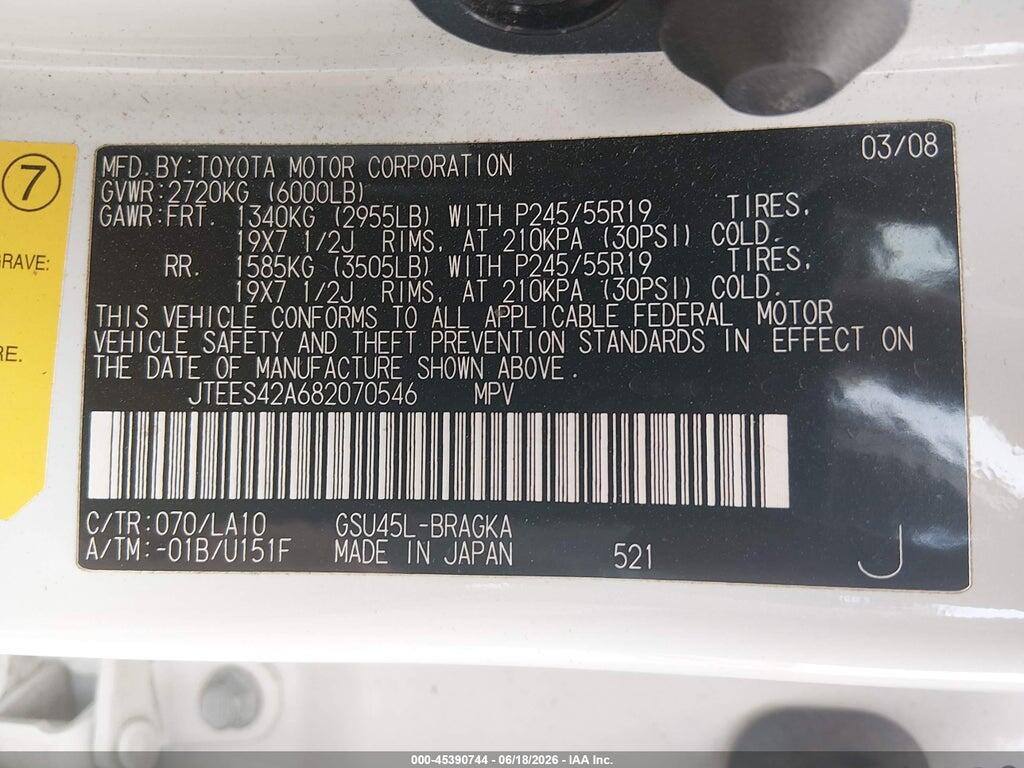 JTEES42A682070546 2008 TOYOTA HIGHLANDER photo no. 9