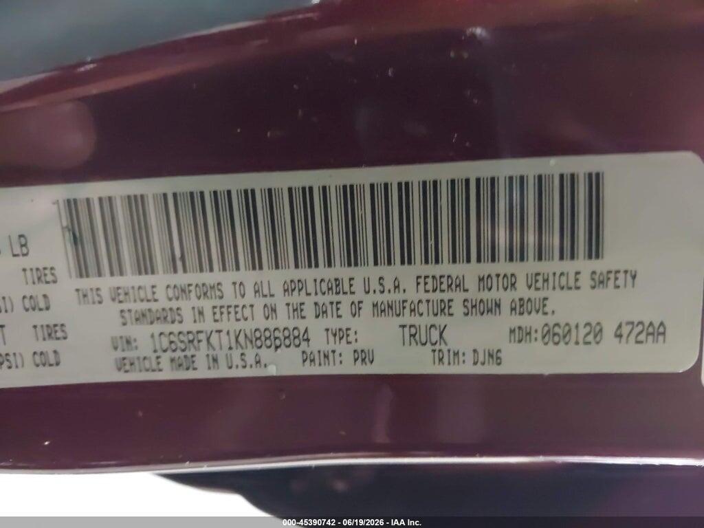 1C6SRFKT1KN886884 2019 RAM 1500 photo no. 9