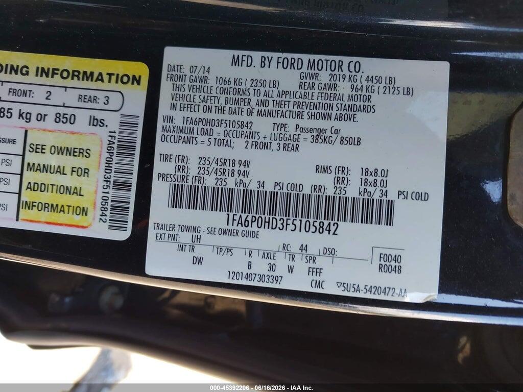 1FA6P0HD3F5105842 2015 FORD FUSION photo no. 9