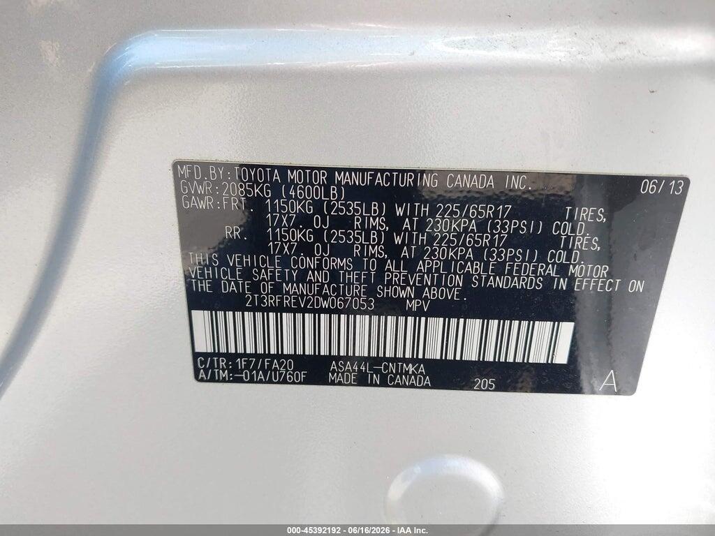 2T3RFREV2DW067053 2013 TOYOTA RAV4 photo no. 9