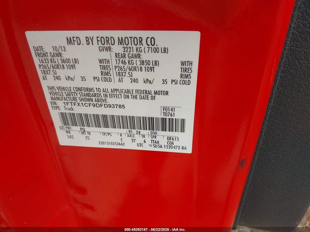 1FTFX1CF9DFD93785 2013 FORD F-150 photo no. 9