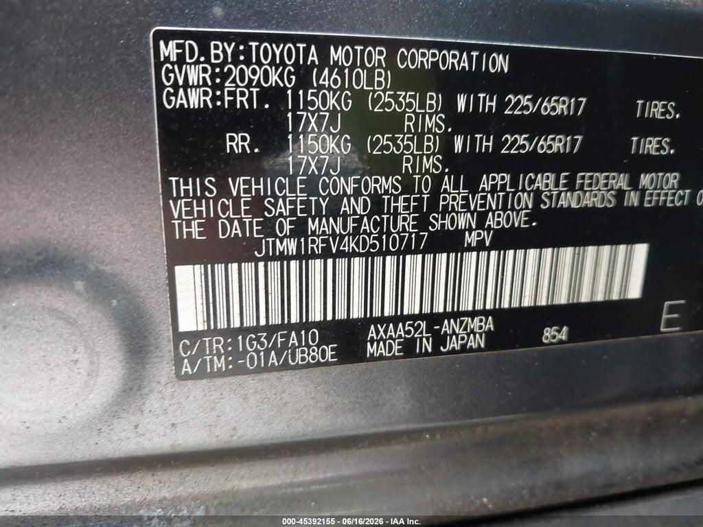 JTMW1RFV4KD510717 2019 TOYOTA RAV4 photo no. 9