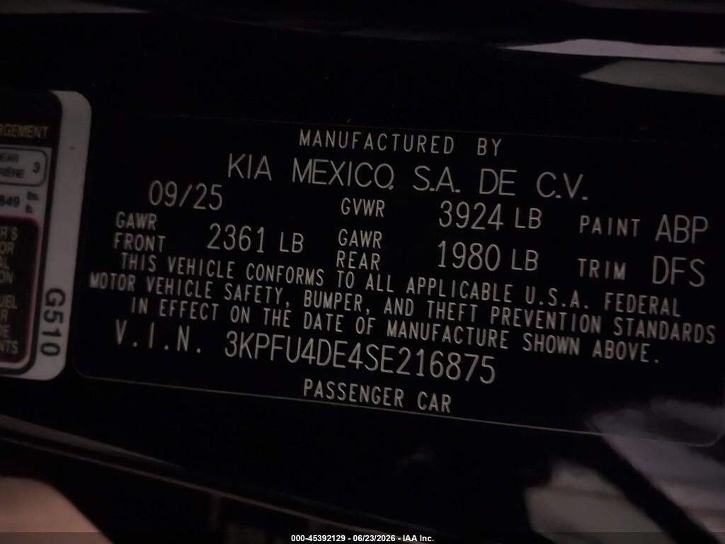 3KPFU4DE4SE216875 2025 KIA K4 photo no. 9