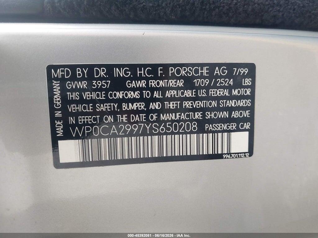 WP0CA2997YS650208 2000 PORSCHE 911 photo no. 9