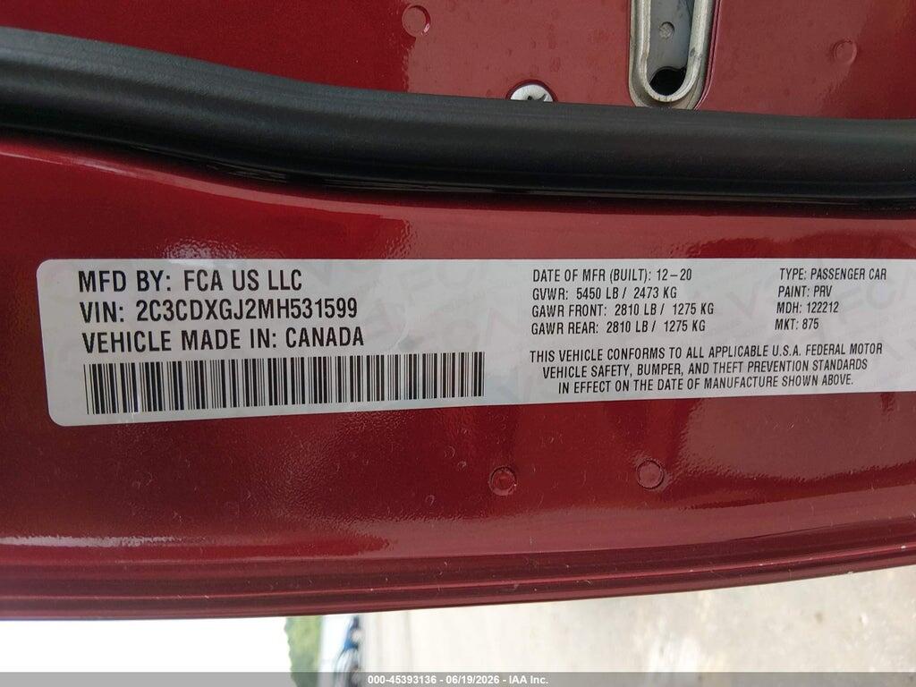 2C3CDXGJ2MH531599 2021 DODGE CHARGER photo no. 9