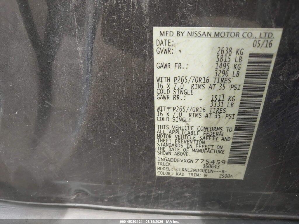 1N6AD0EVXGN775459 2016 NISSAN FRONTIER photo no. 9