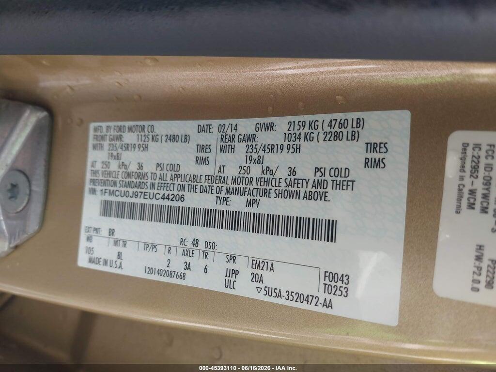 1FMCU0J97EUC44206 2014 FORD ESCAPE photo no. 9