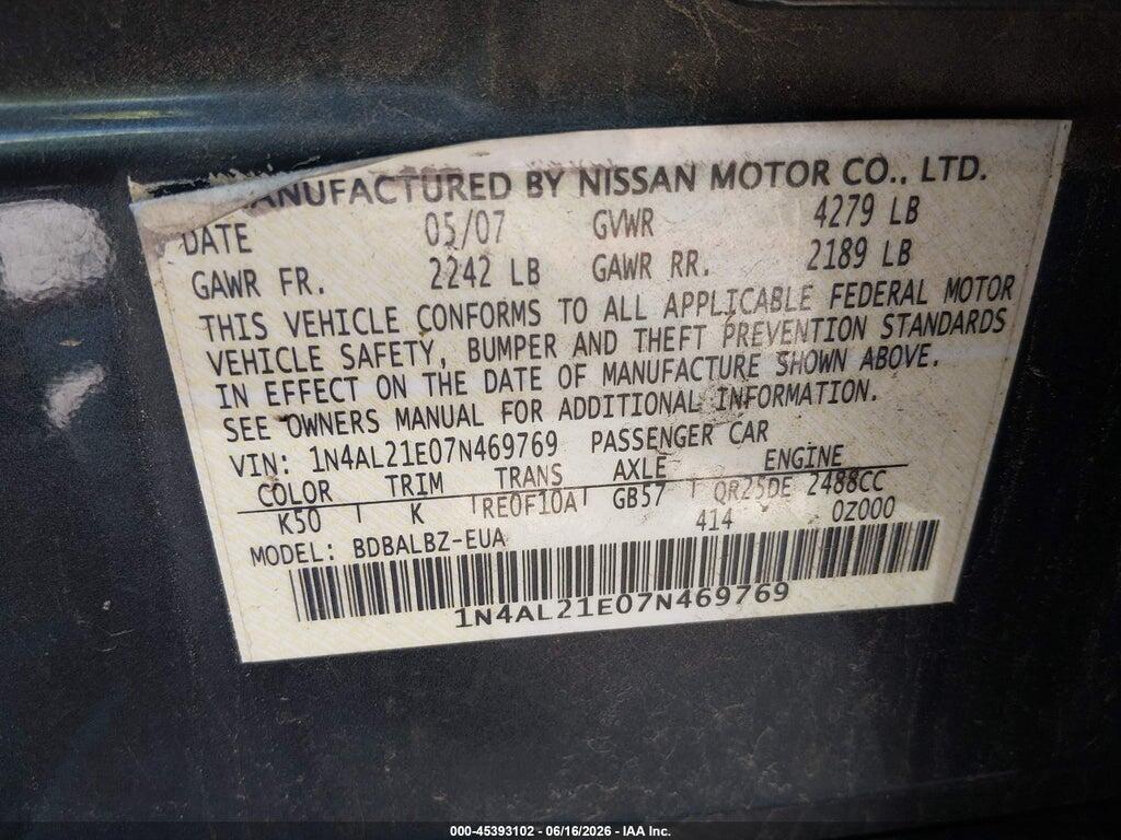 1N4AL21E07N469769 2007 NISSAN ALTIMA photo no. 9