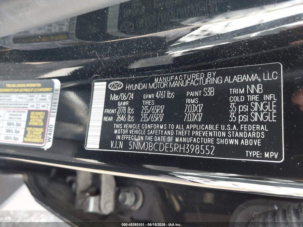 5NMJBCDE5RH398552 2024 HYUNDAI TUCSON photo no. 9