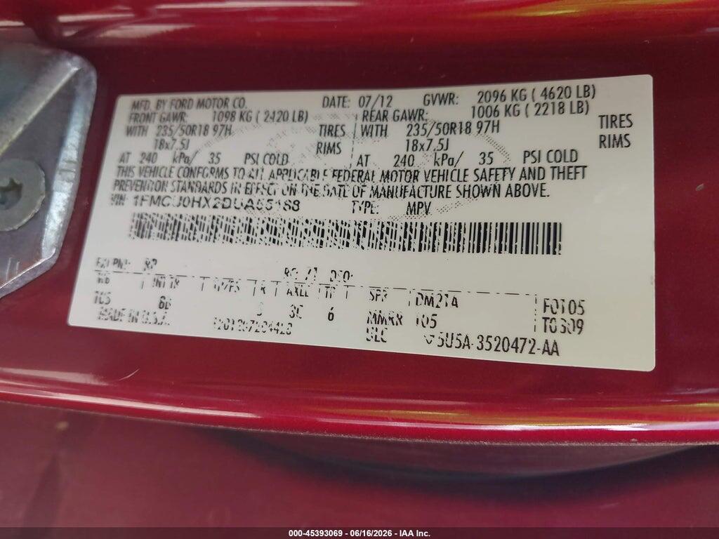 1FMCU0HX2DUA55188 2013 FORD ESCAPE photo no. 9