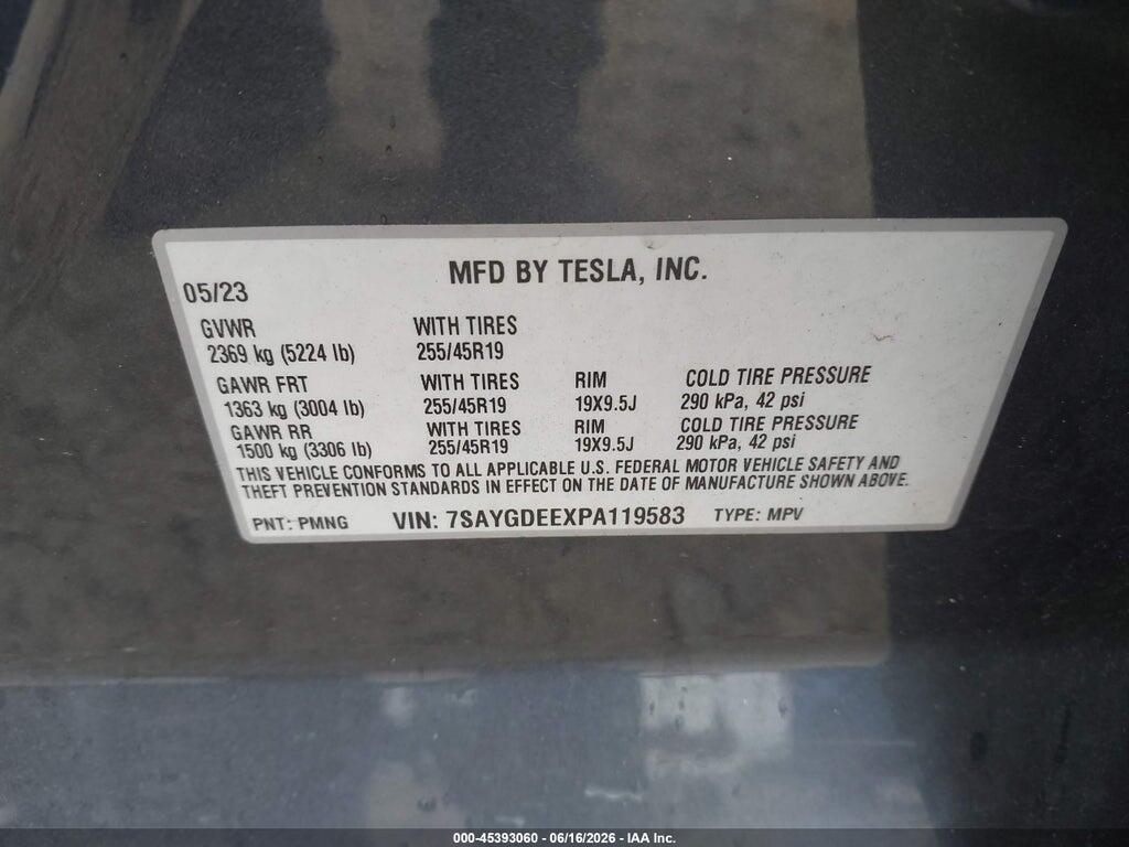 7SAYGDEEXPA119583 2023 TESLA MODEL Y photo no. 9