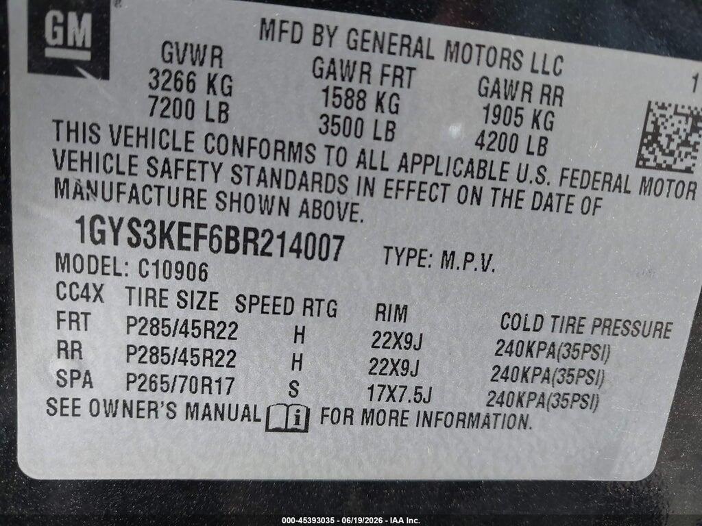 1GYS3KEF6BR214007 2011 CADILLAC ESCALADE ESV photo no. 9