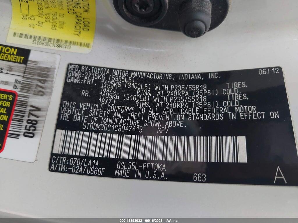 5TDDK3DC1CS047413 2012 TOYOTA SIENNA photo no. 9