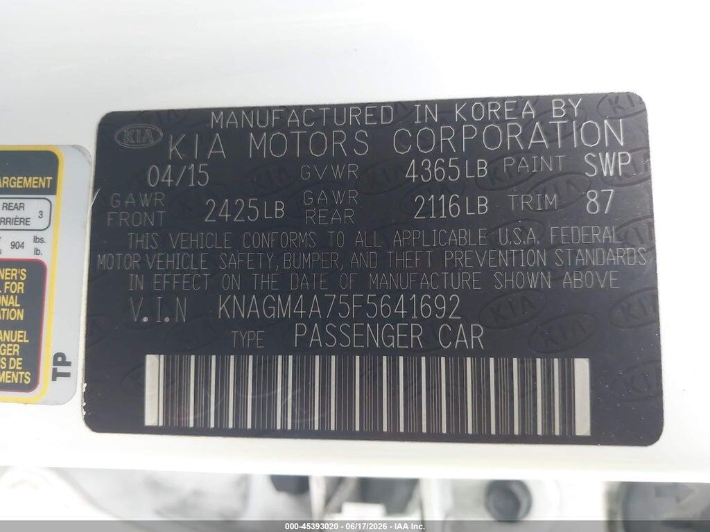 KNAGM4A75F5641692 2015 KIA OPTIMA photo no. 9