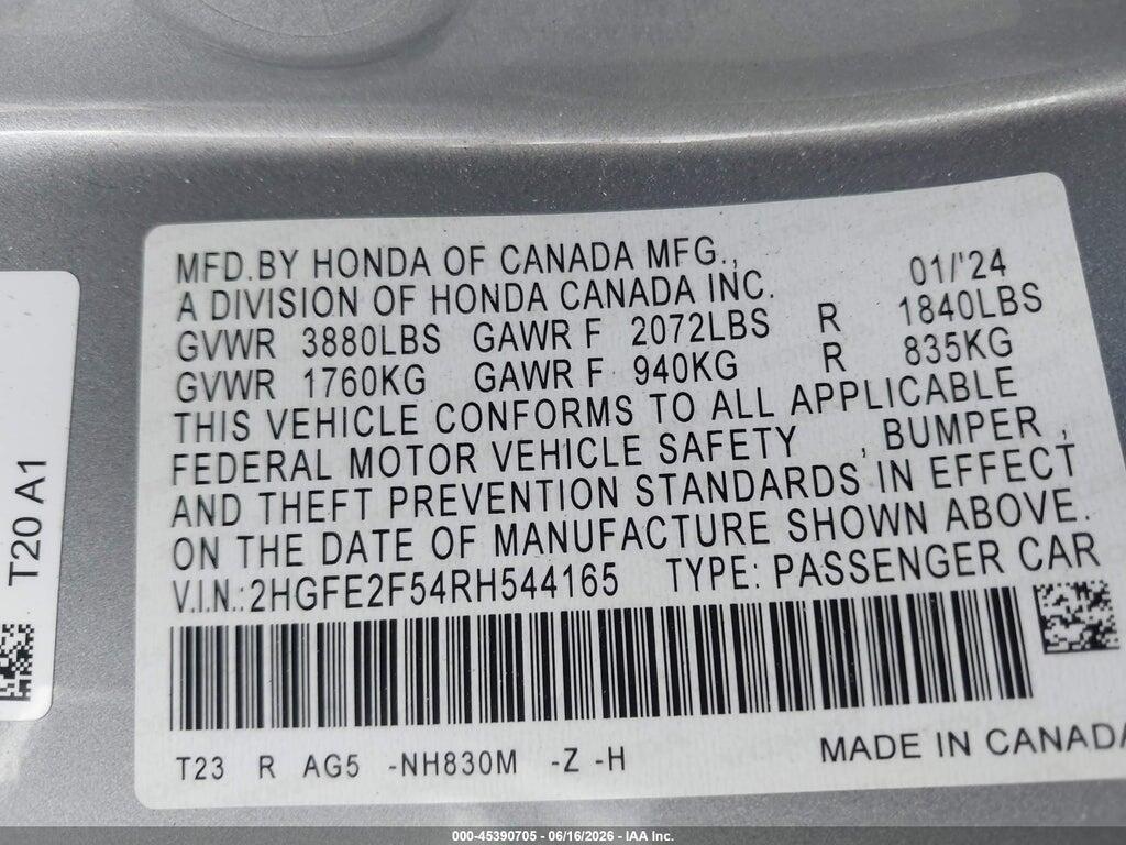2HGFE2F54RH544165 2024 HONDA CIVIC photo no. 9