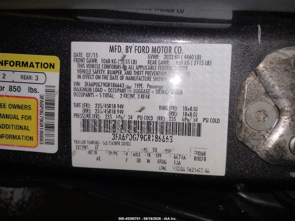 3FA6P0G79GR186663 2016 FORD FUSION photo no. 9