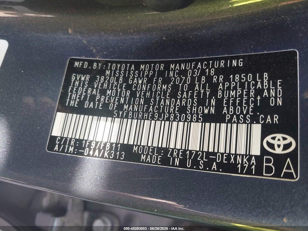 5YFBURHE9JP830985 2018 TOYOTA COROLLA photo no. 9