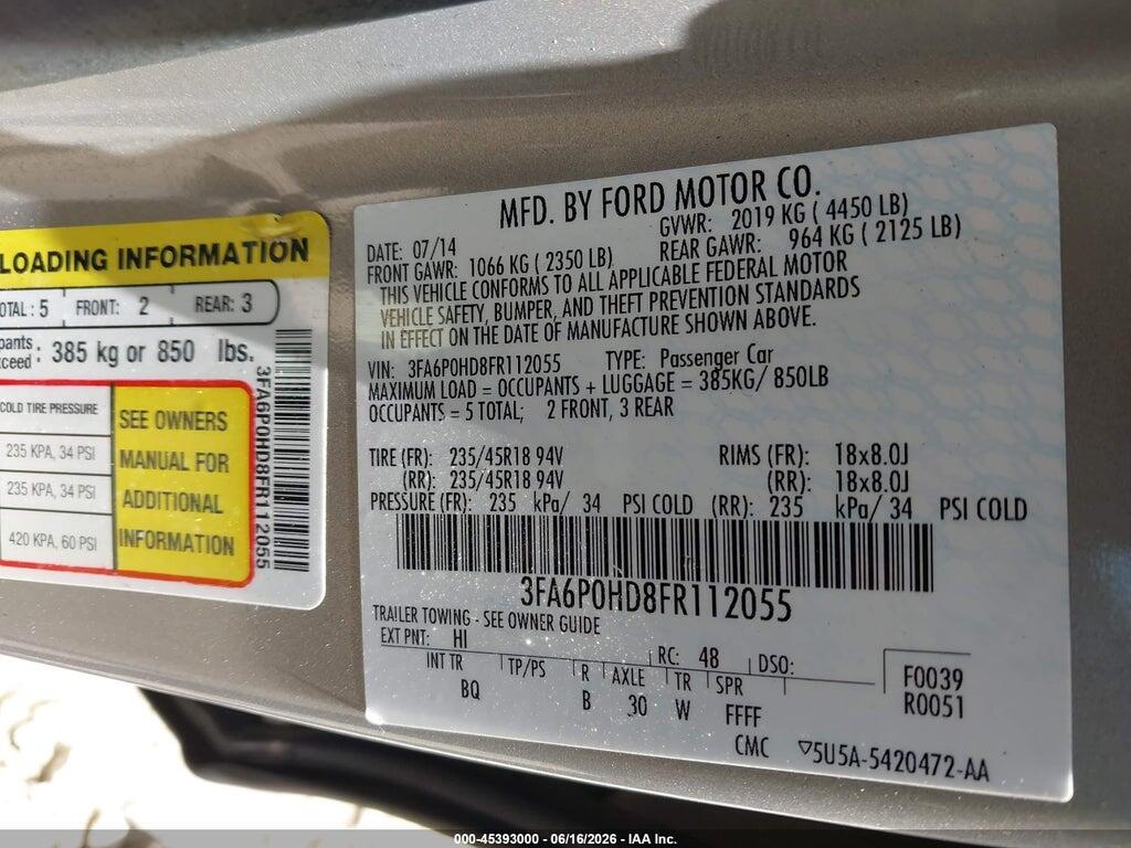 3FA6P0HD8FR112055 2015 FORD FUSION photo no. 9