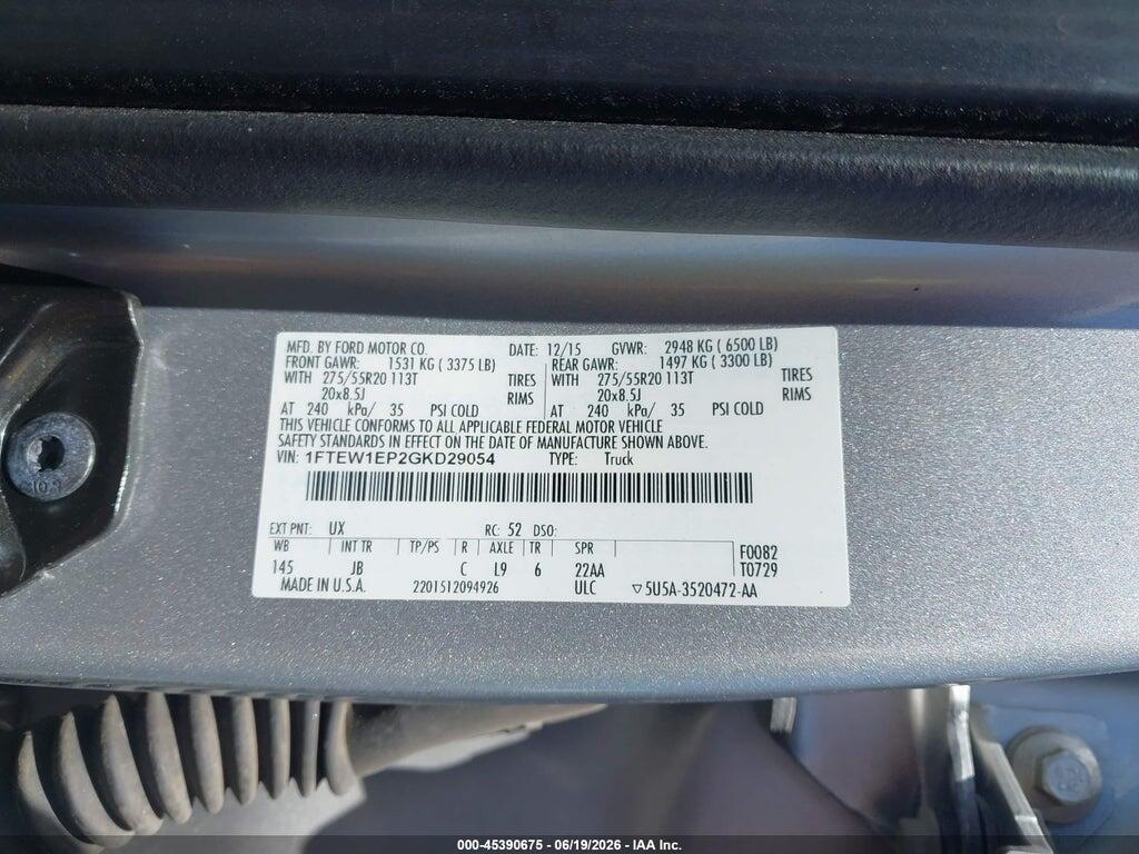 1FTEW1EP2GKD29054 2016 FORD F-150 photo no. 9