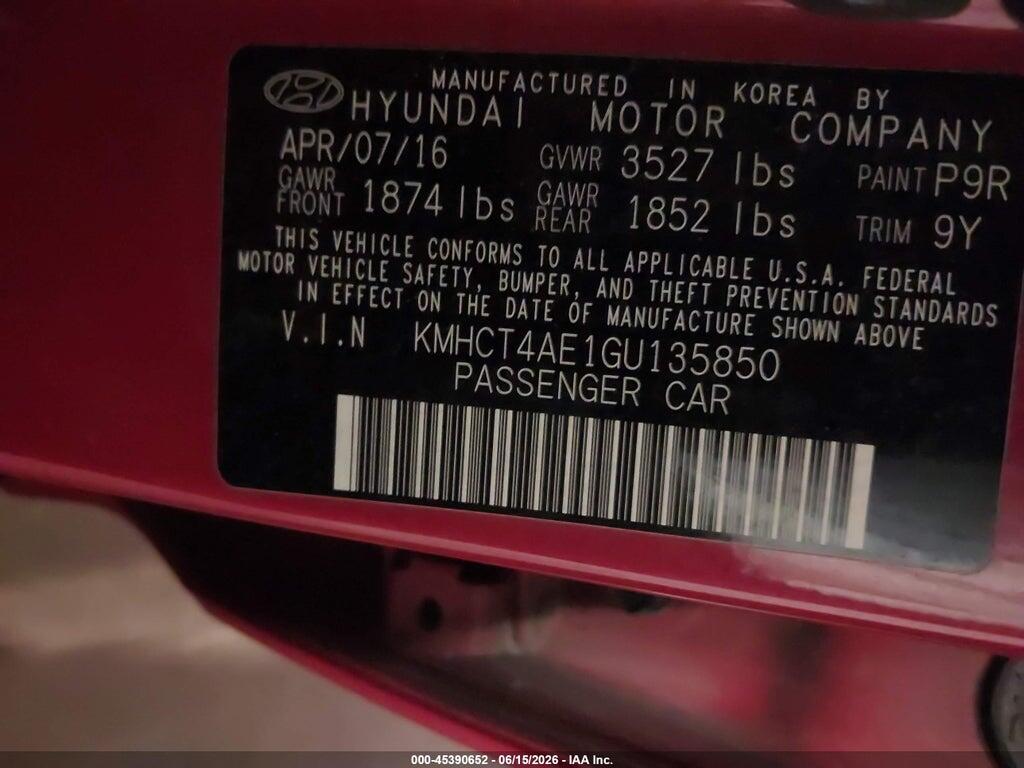 KMHCT4AE1GU135850 2016 HYUNDAI ACCENT photo no. 9