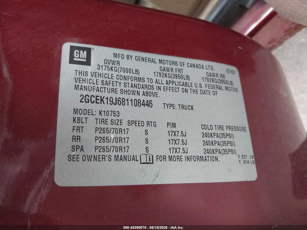2GCEK19J681108446 2008 CHEVROLET SILVERADO 1500 photo no. 9