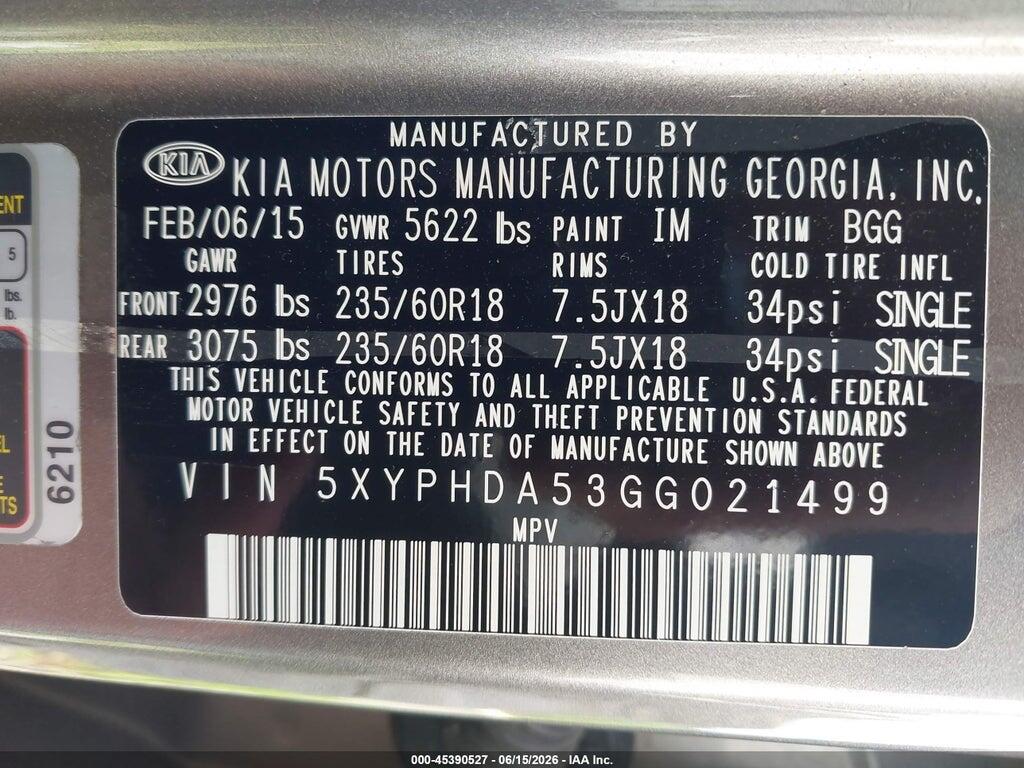 5XYPHDA53GG021499 2016 KIA SORENTO photo no. 9