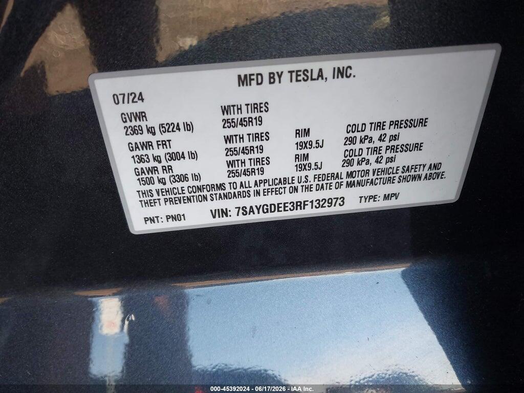 7SAYGDEE3RF132973 2024 TESLA MODEL Y photo no. 9