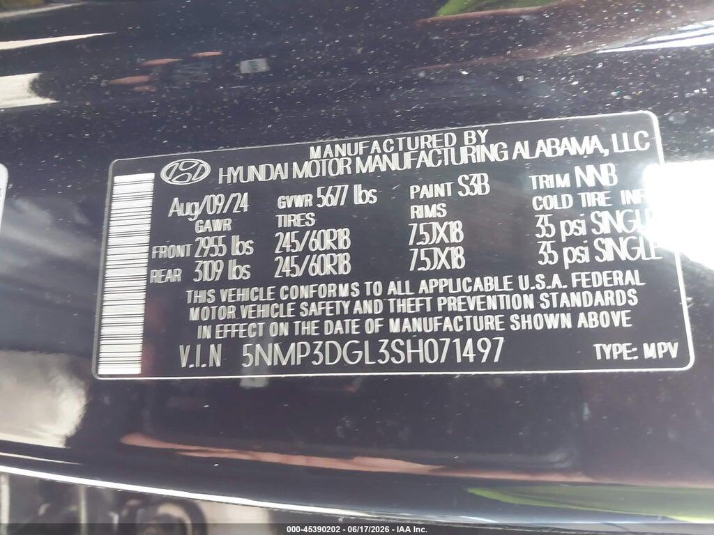 5NMP3DGL3SH071497 2025 HYUNDAI SANTA FE photo no. 9