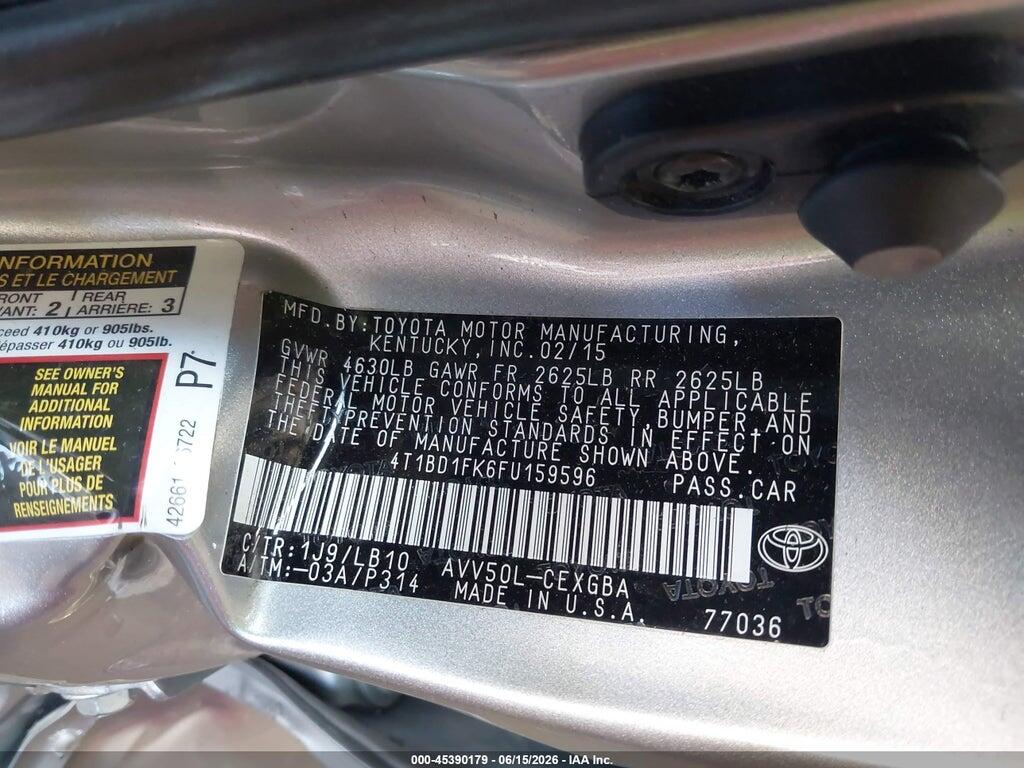 4T1BD1FK6FU159596 2015 TOYOTA CAMRY HYBRID photo no. 9
