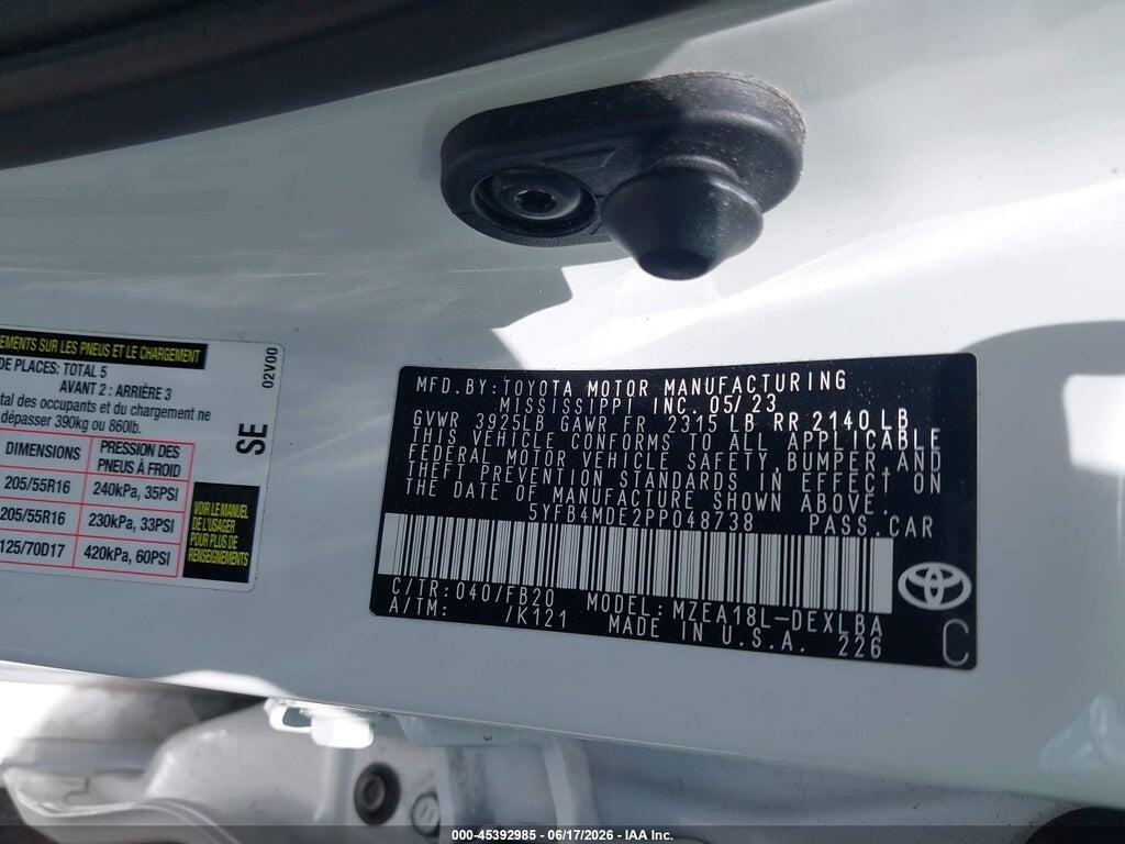 5YFB4MDE2PP048738 2023 TOYOTA COROLLA photo no. 9