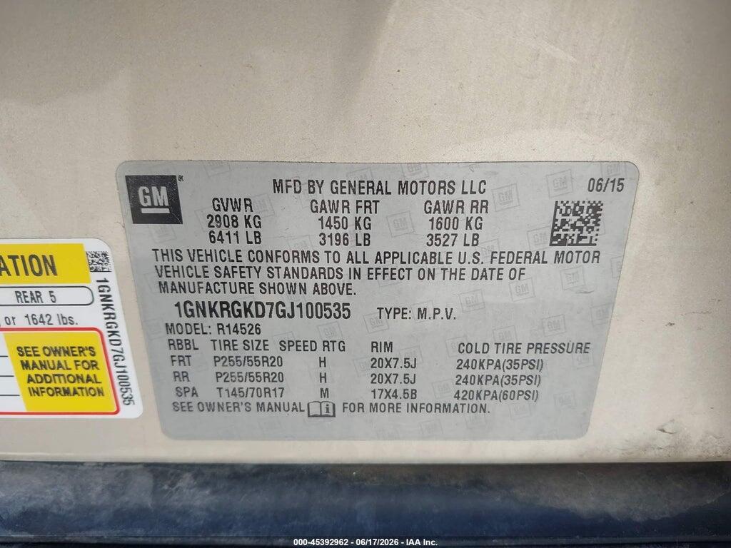 1GNKRGKD7GJ100535 2016 CHEVROLET TRAVERSE photo no. 9