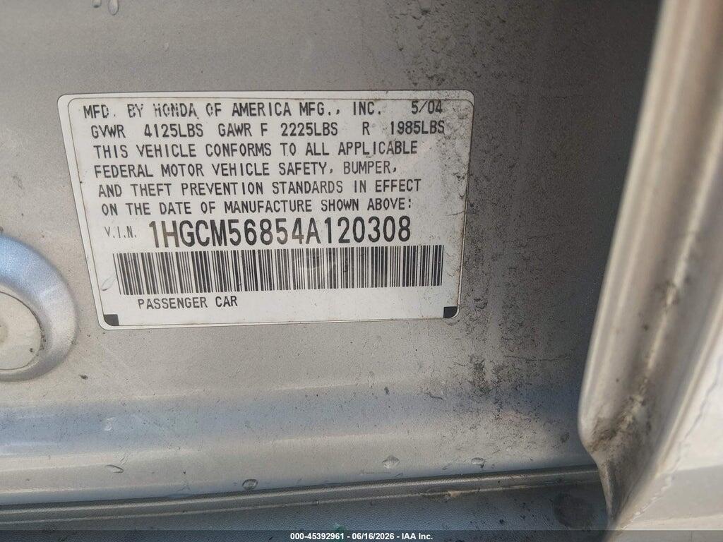1HGCM56854A120308 2004 HONDA ACCORD photo no. 9