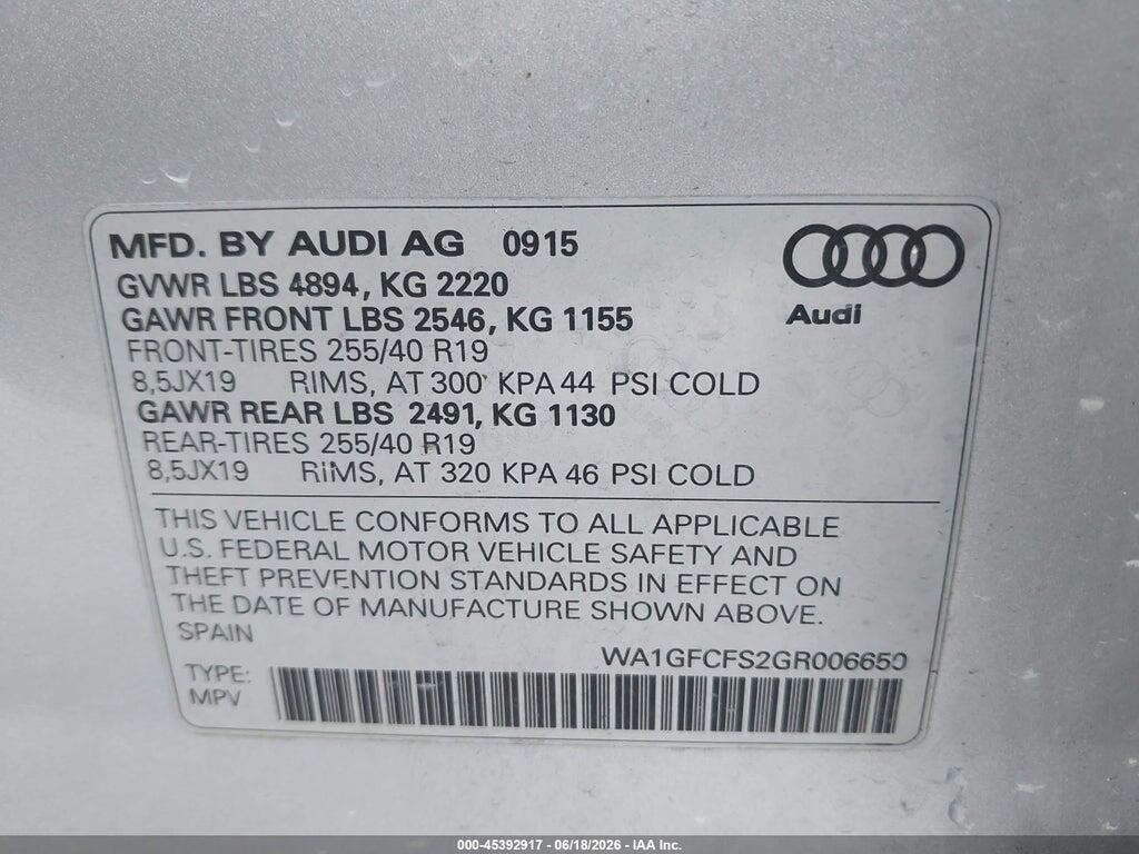 WA1GFCFS2GR006650 2016 AUDI Q3 photo no. 9