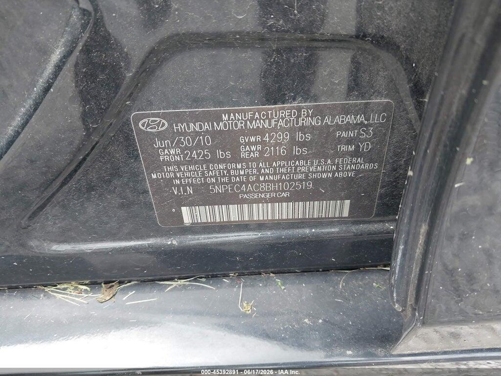5NPEC4AC8BH102519 2011 HYUNDAI SONATA photo no. 9