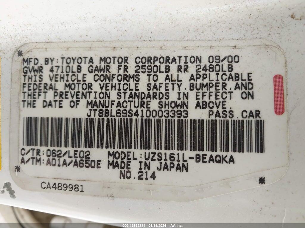JT8BL69S410003393 2001 LEXUS GS 430 photo no. 9