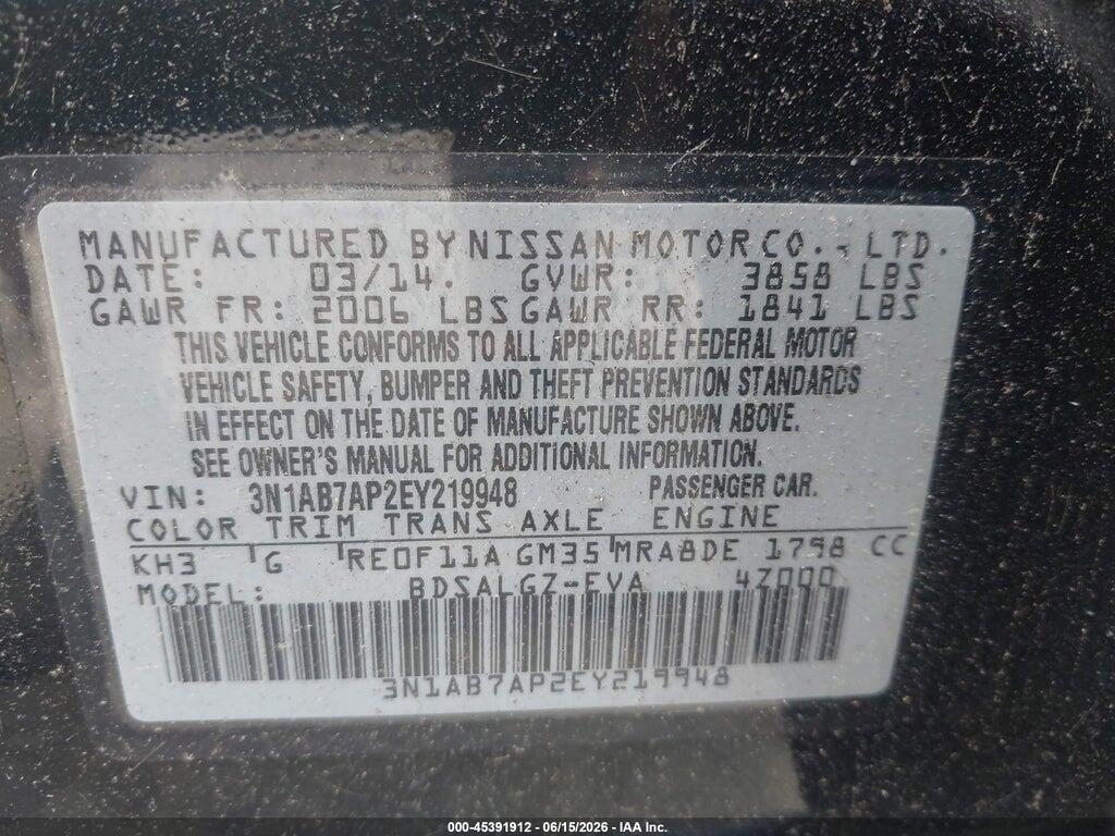 3N1AB7AP2EY219948 2014 NISSAN SENTRA photo no. 9