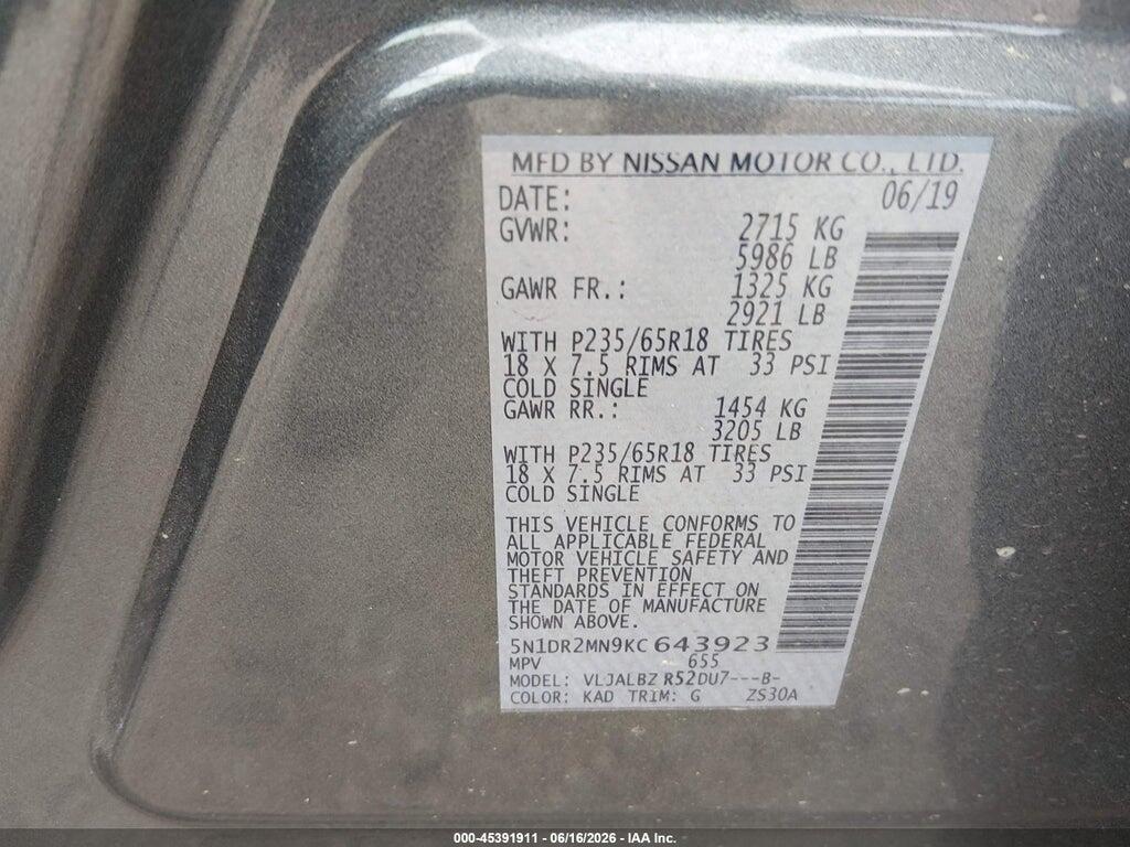5N1DR2MN9KC643923 2019 NISSAN PATHFINDER photo no. 9