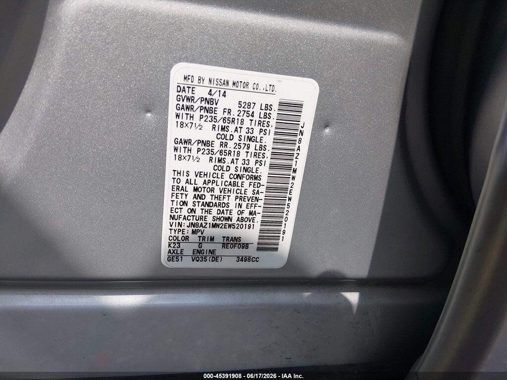 JN8AZ1MW2EW520191 2014 NISSAN MURANO photo no. 9