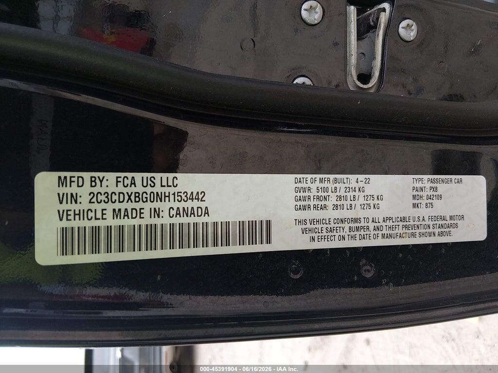 2C3CDXBG0NH153442 2022 DODGE CHARGER photo no. 9