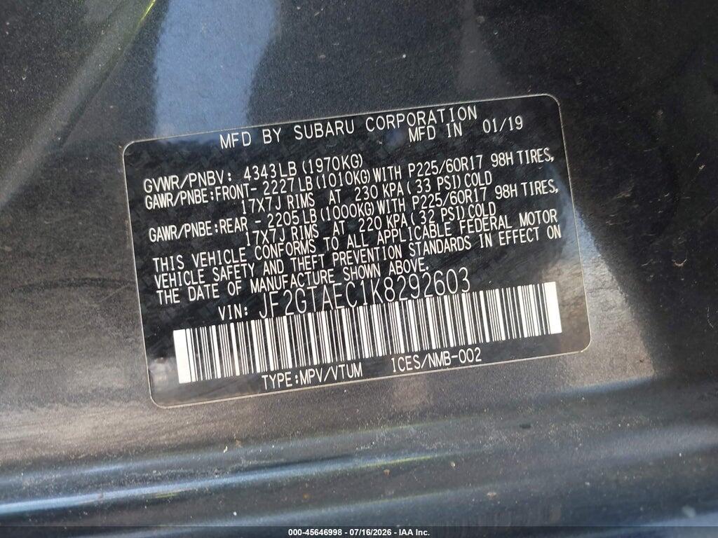 JF2GTAEC1K8292603 2019 SUBARU CROSSTREK photo no. 9