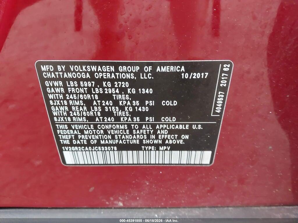 1V2GR2CA0JC533078 2018 VOLKSWAGEN ATLAS photo no. 9