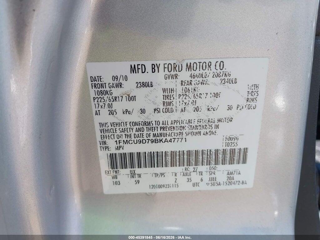 1FMCU9D79BKA47771 2011 FORD ESCAPE photo no. 9