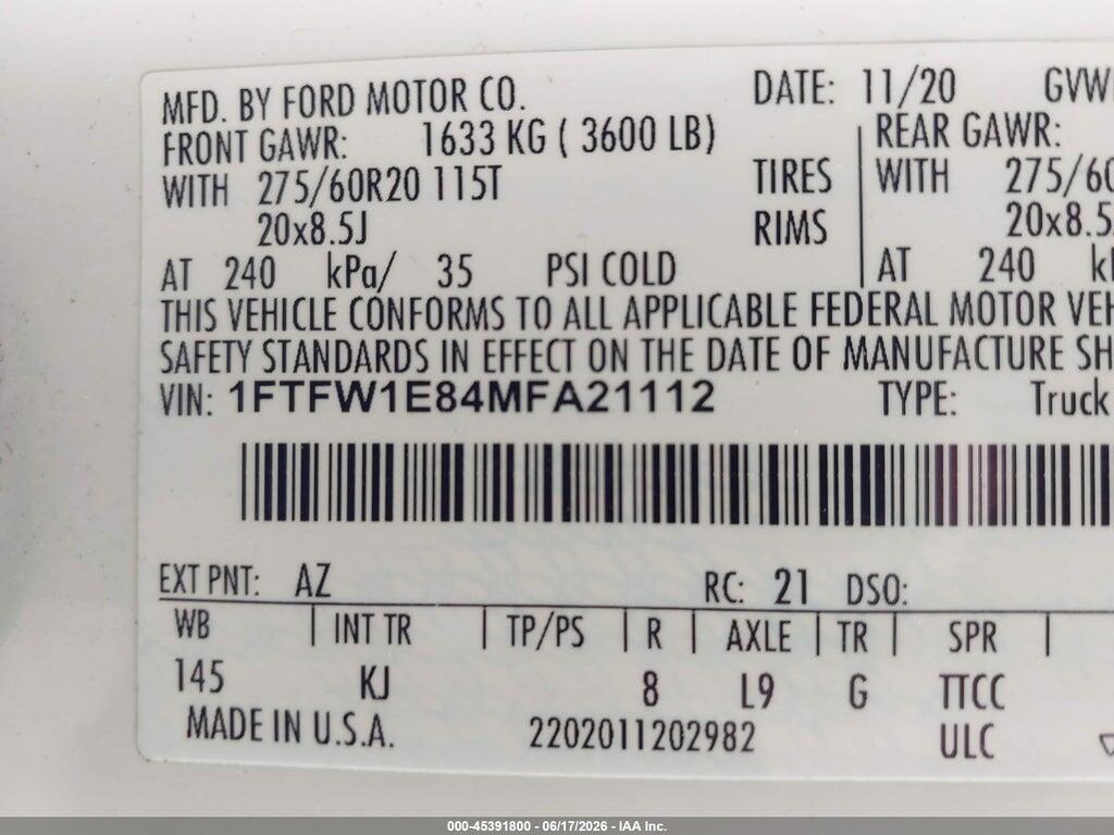 1FTFW1E84MFA21112 2021 FORD F-150 photo no. 9