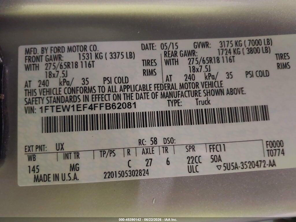 1FTEW1EF4FFB62081 2015 FORD F-150 photo no. 9