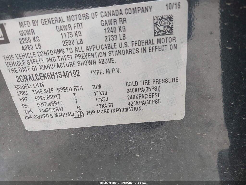 2GNALCEK6H1540192 2017 CHEVROLET EQUINOX photo no. 9