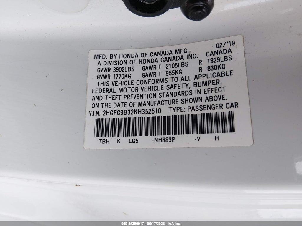 2HGFC3B32KH352510 2019 HONDA CIVIC photo no. 9
