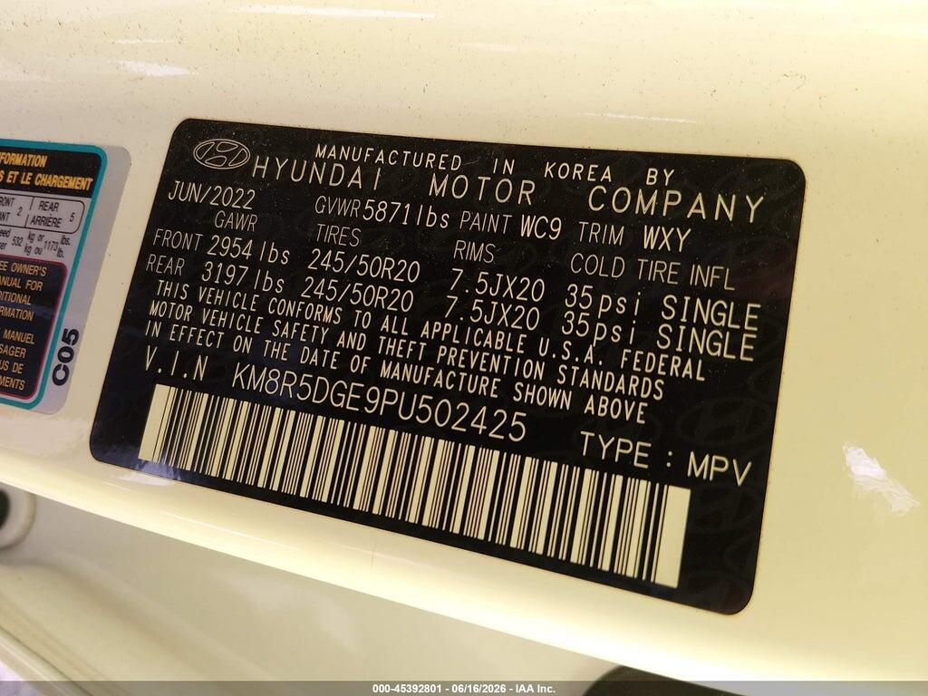 KM8R5DGE9PU502425 2023 HYUNDAI PALISADE photo no. 9