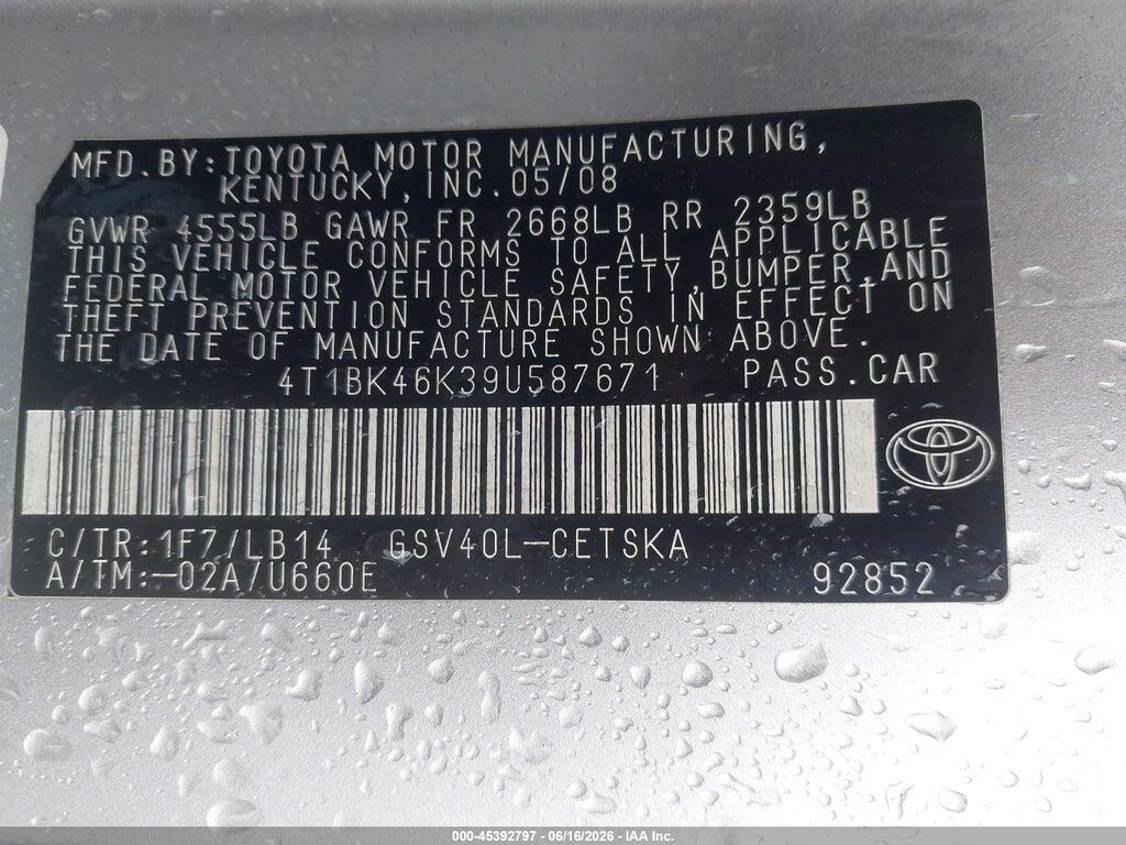 4T1BK46K39U587671 2009 TOYOTA CAMRY photo no. 9