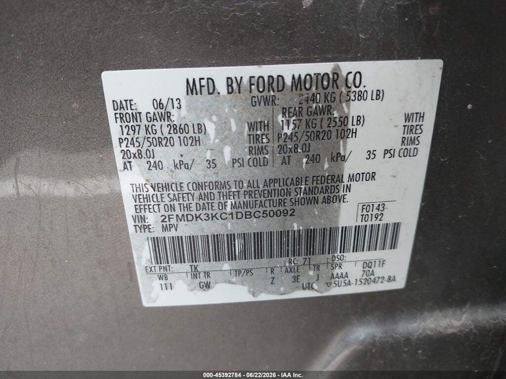 2FMDK3KC1DBC50092 2013 FORD EDGE photo no. 9
