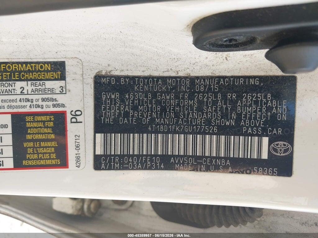 4T1BD1FK7GU177526 2016 TOYOTA CAMRY HYBRID photo no. 9
